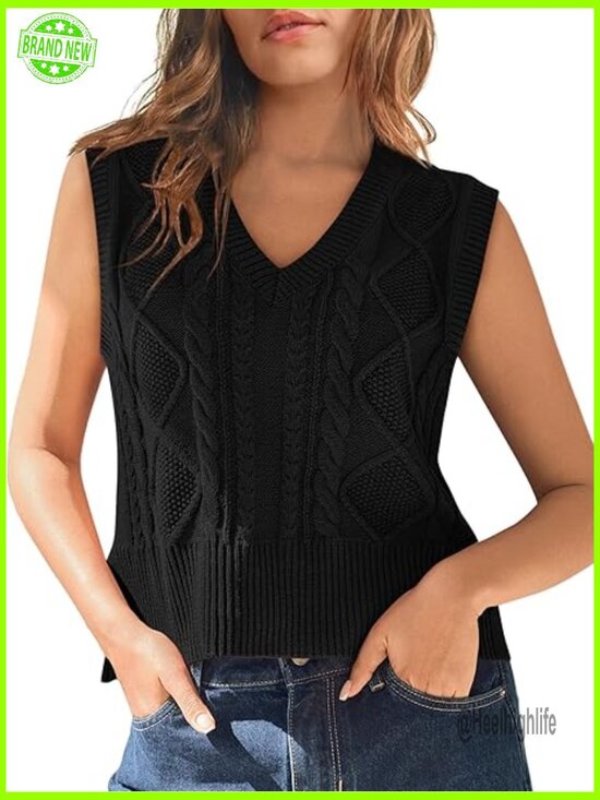 Sweaters - V Neck Sleeveless Knit Solid Casual Ribbed Preppy Pullover Sweater Vest